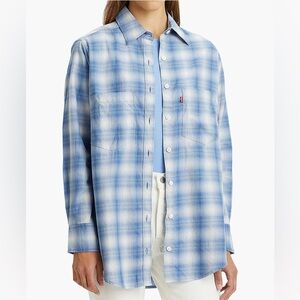 Levi’s Hasina Plaid Sunshine Blue Tunic Button Shirt Cotton Size Small